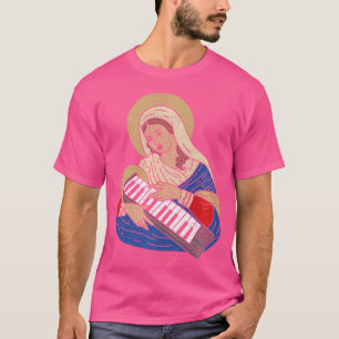 Camiseta Techno Dj Virgin Mary Com Um Sintesizador Áudio 80