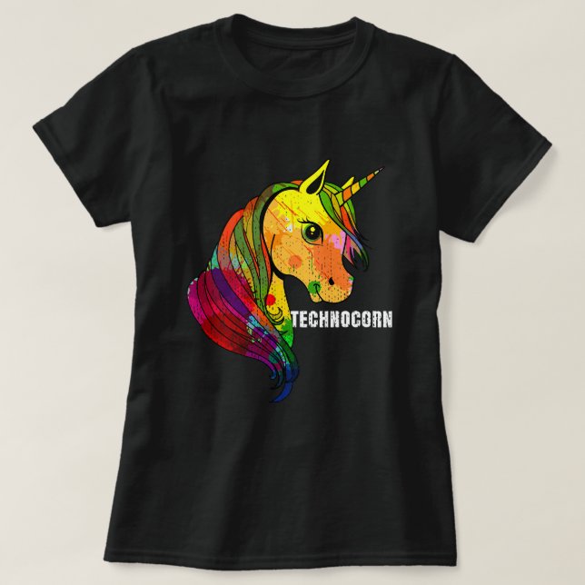 Camiseta Techno Unicorn Trance EDM Rave (Frente do Design)