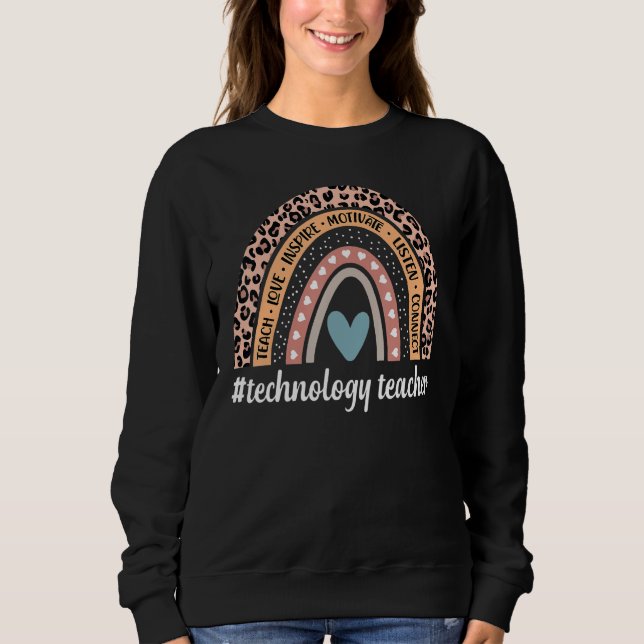 Camiseta Technology Teacher Rainbow Leopard Tech Teacher's (Frente)