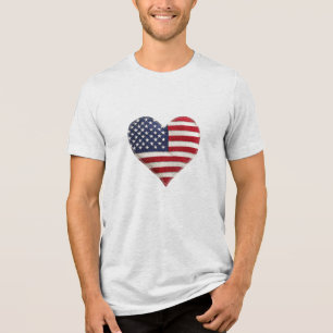 Camiseta Tecido de Coração com Bandeira Americana Estilo Rú
