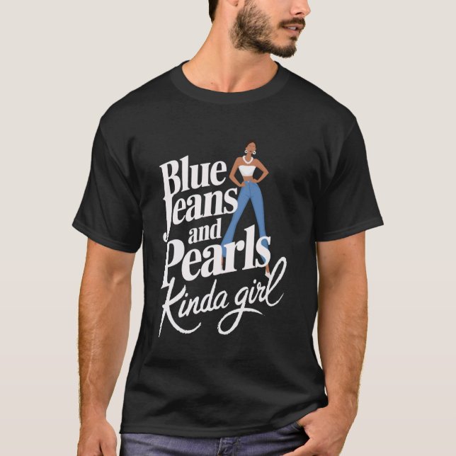 Camiseta Tecido Denim Jeans Azuis Pérolas Jeans Esfoladas (Frente)