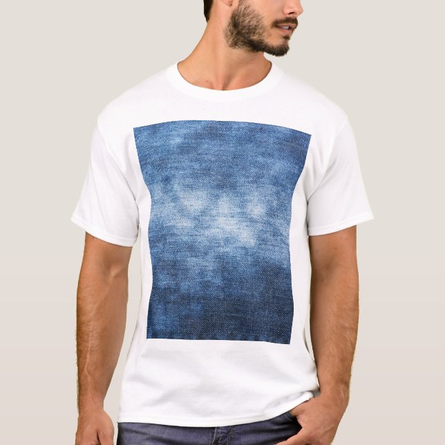 Camiseta tecido denim vestido, fundo texturizado. (Frente)