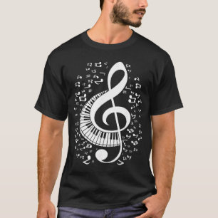 Camiseta Tecla de Sol Teclado Notas de Música Clássica Pian
