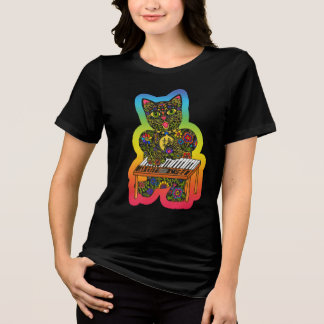 Camiseta Teclado Colorido de Gato - Arte de Carole Bibisi