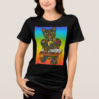 Camiseta Teclado Colorido de Gato - Arte de Carole Bibisi