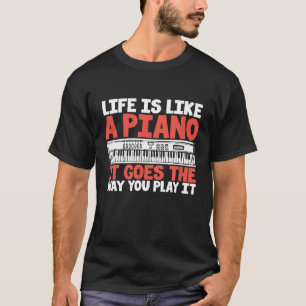 Camiseta Teclado de Citação de Vida do Piano Inspirador