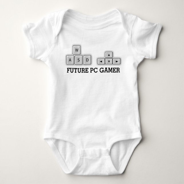 Camiseta Teclado futuro do bebê WASD do Gamer do PC (Frente)