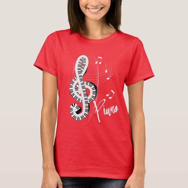 Camiseta Teclado Treble Clef Fun Music Notes Piano Graphic (Frente)