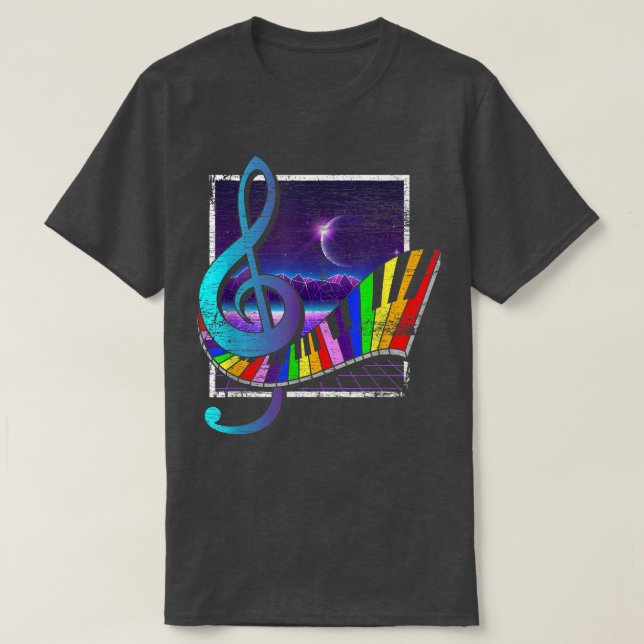 Camiseta Teclados coloridos Limpa 90s Synthwave Vapor (Frente do Design)