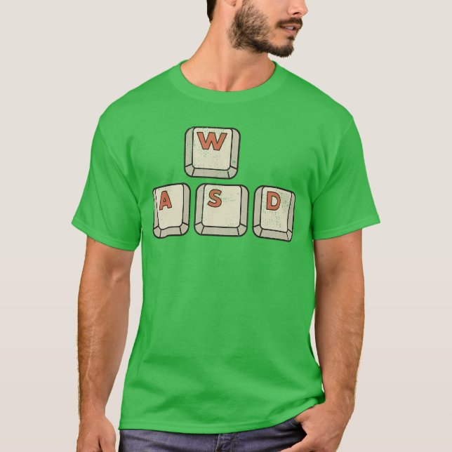 Camiseta Teclas de Movimento WASD Gaming Retro Computador V (Frente)