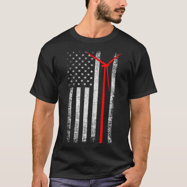 Camiseta Técnica Americana de Turbina Eólica Patriótica Sin (Frente)