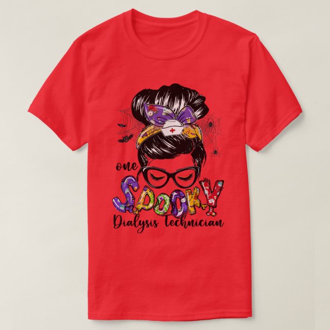 Camiseta Técnico de diálise Messy Bun Happy Halloween Gift (Frente do Design)