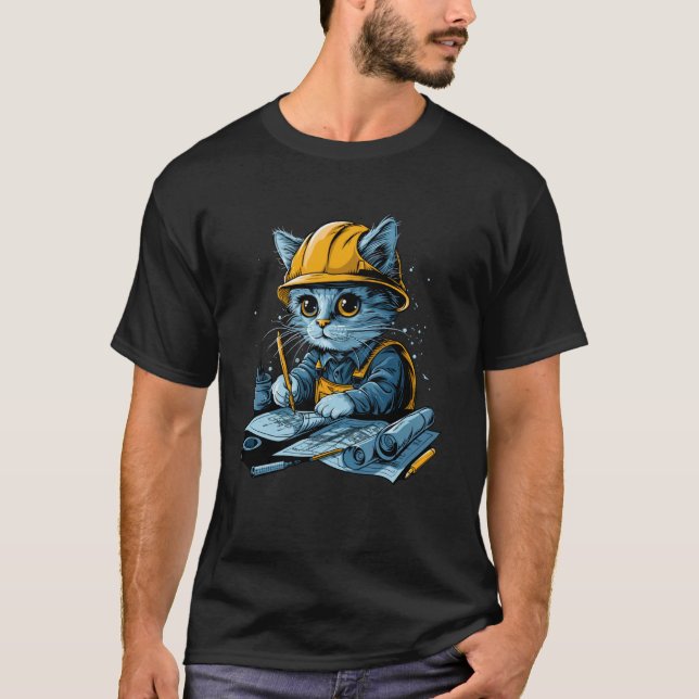 Camiseta Técnico de Engenharia Civil de Gato trabalhador Fo (Frente)
