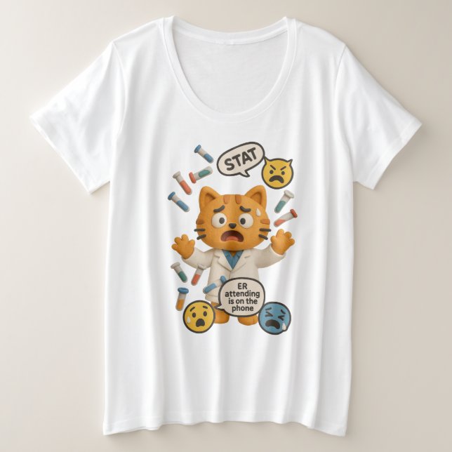 Camiseta Técnico de Laboratório Clínico Gato Executando Mui (Frente do Design)