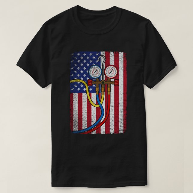 Camiseta Técnico HVAC Patriótico Americano Flag HVAC Tech (Frente do Design)