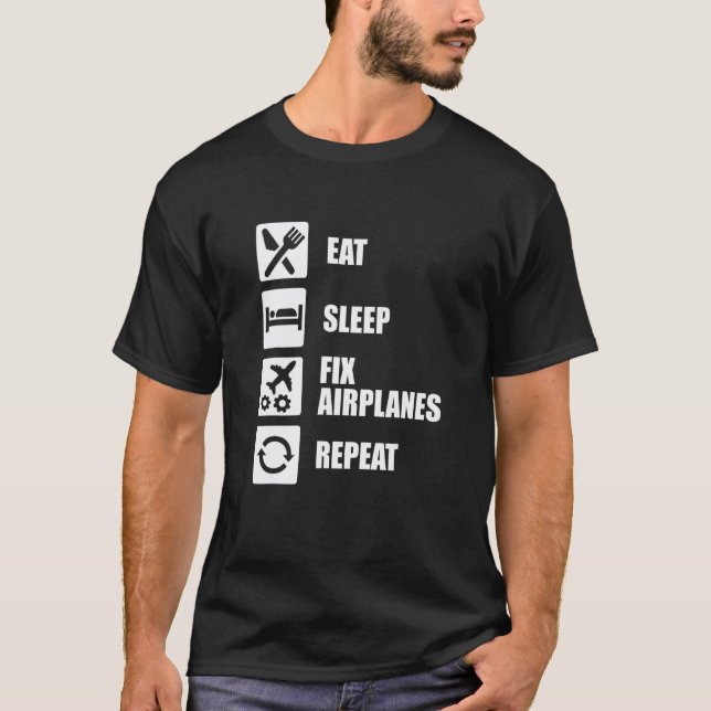 Camiseta Técnico Mecânico de Aeronaves Comer Dormir Consert (Frente)