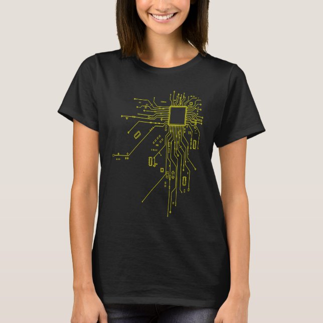 Camiseta Tecnologia de CPU Nerd Informativo de Chip de Comp (Frente)