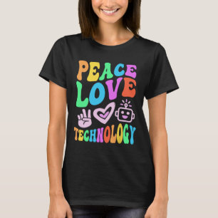 Camiseta TECNOLOGIA Vintage PEACE LOVE Ensino de Computador