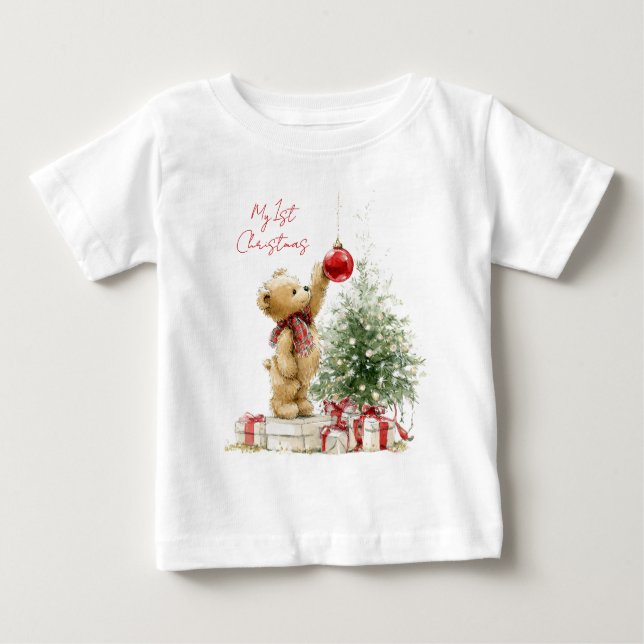 Camiseta Teddy Bear Baby's First Christmas  (Frente)
