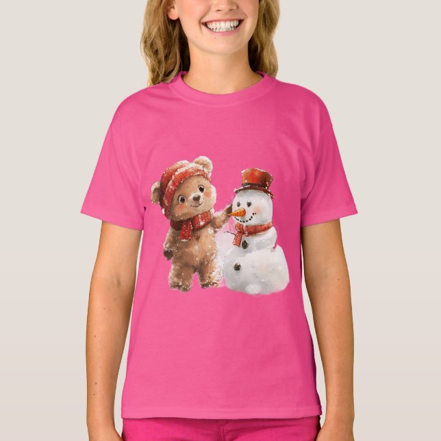 Camiseta Teddy Bear e Snowman (Frente)
