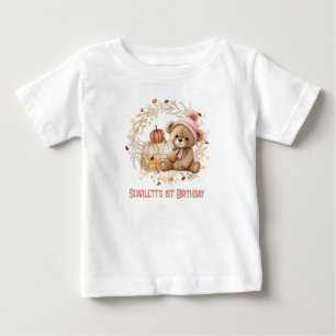 Camiseta Teddy Bear Fall primeiro aniversario Pumpkins Nome