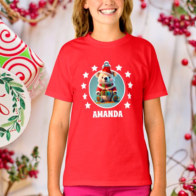 Camiseta Teddy Bear Natal Crianças Personalizadas Vermelho (Criador carregado)