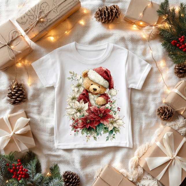 Camiseta Teddy bear Santa Claus with Christmas flowers (Criador carregado)
