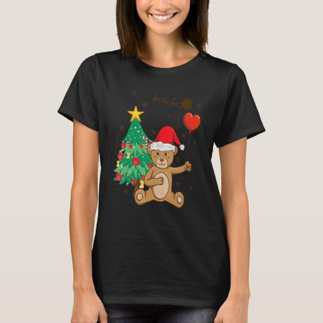 Camiseta Teddy Bear Santa Hat Christmas Tree Pajama Cute X  (Frente)