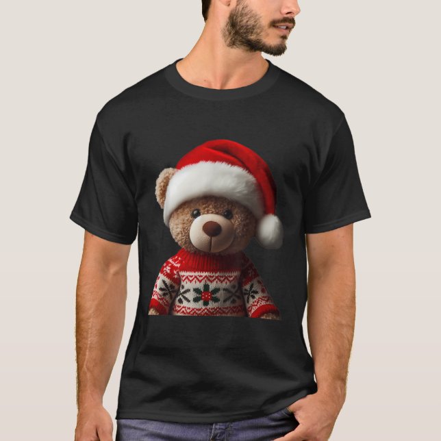 Camiseta Teddy Bear With Santa Hat Christmas Xmas Lover Kid (Frente)