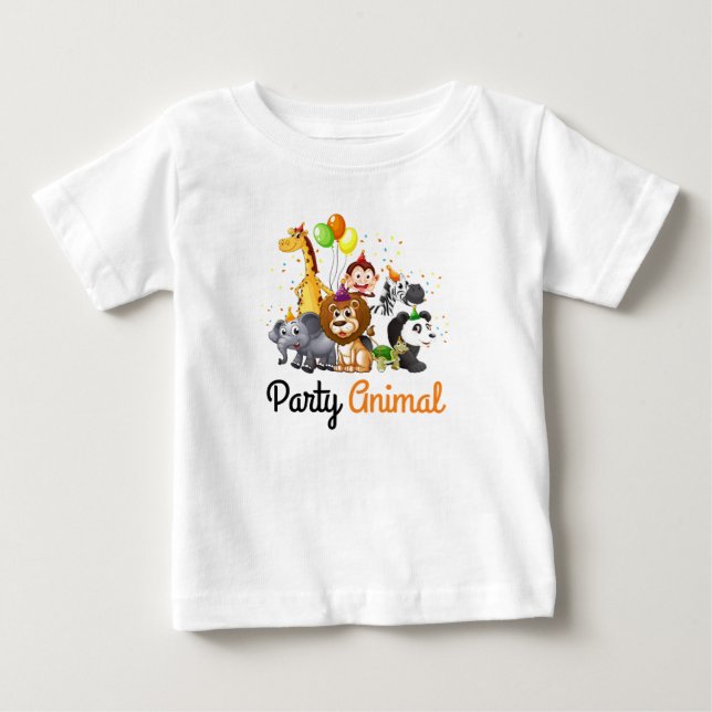 Camiseta Tee Animal de Primeira Festa do Bebê (Frente)