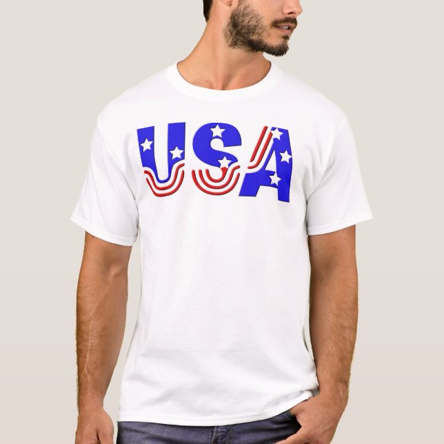 Camiseta Tee básico masculino - EUA em estrelas e riscas (Frente)