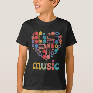 Camiseta Tee Colorida De Coração Vibrante Com Temas Musicai