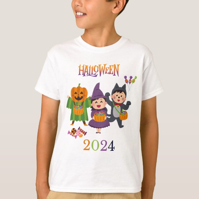 Camiseta Tee das Crianças Spooky para Diversão de Halloween (Frente)