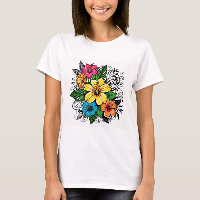 Camiseta Tee das Impressões Florais Modernas | Várias cores (Frente)
