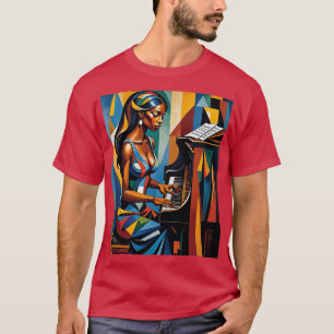Camiseta Tee de Abstrato de Arte de Pianista Cubista Vibran