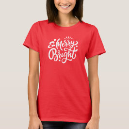 Camiseta Tee de feliz e Brilho Moderno do Natal Vermelho