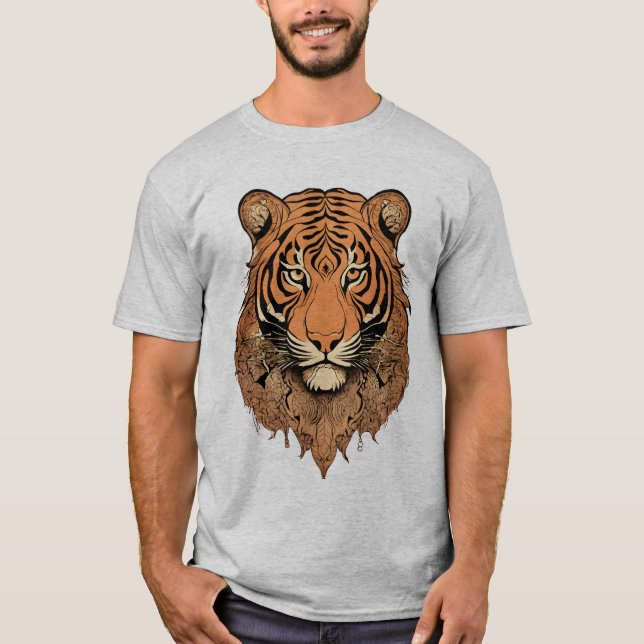 Camiseta Tee de Ilustração de Tigre Estilizado (Frente)