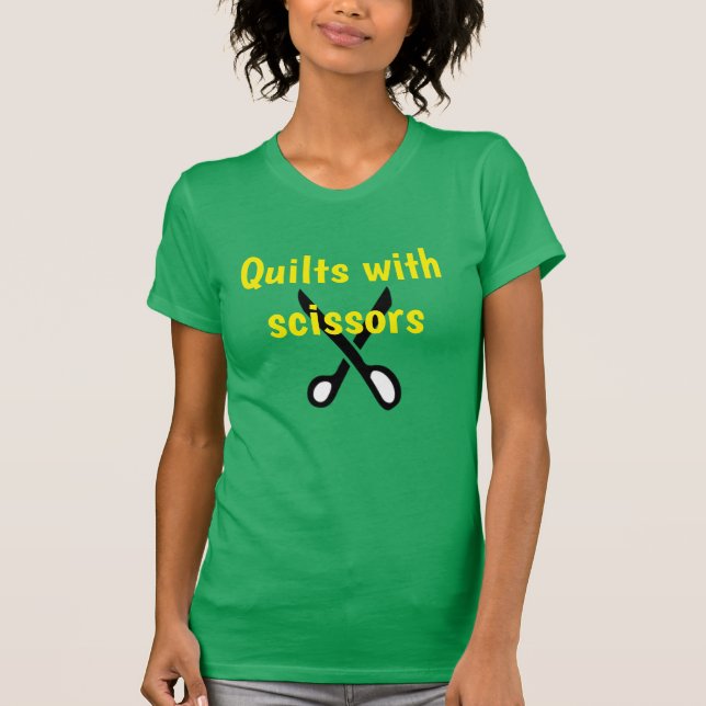 Camiseta Tee de Quilter Engraçado, Verde Bonito e Amarelo (Frente)