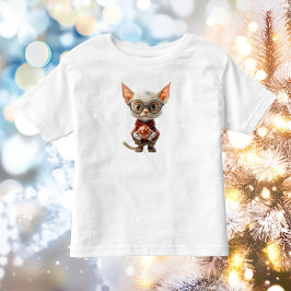 Camiseta Tee do Gato de Natal de Mão Vermelha