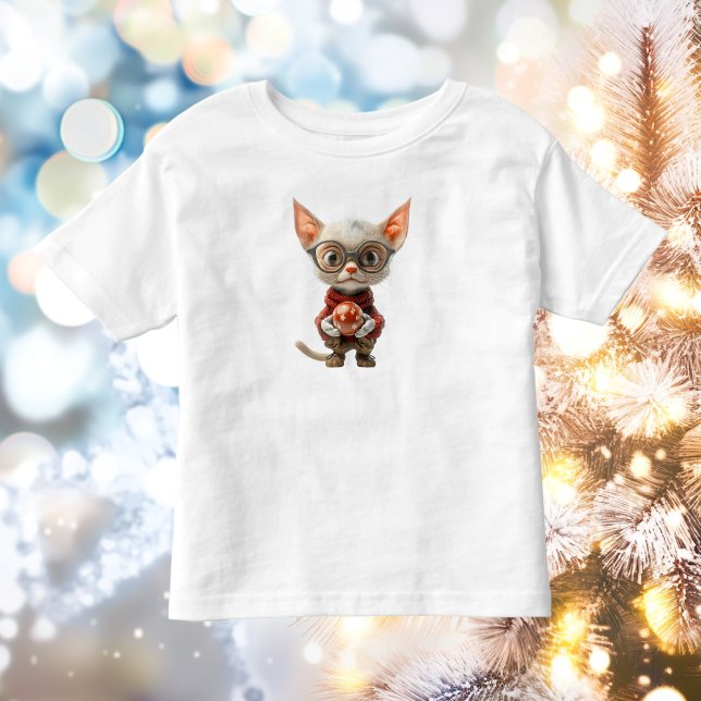 Camiseta Tee do Gato de Natal de Mão Vermelha (Criador carregado)