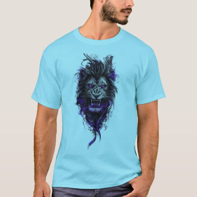 Camiseta Tee do Gráfico do Leão Azul-Fierce - Edição Azul-C (Frente)