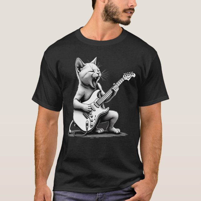 Camiseta Tee do Shredder de Violão de Gato Rockstar (Frente)