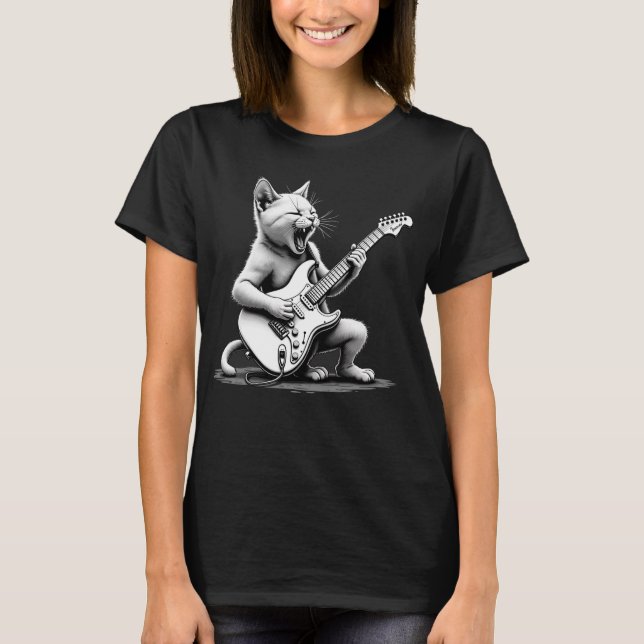 Camiseta Tee do Shredder de Violão de Gato Rockstar (Frente)