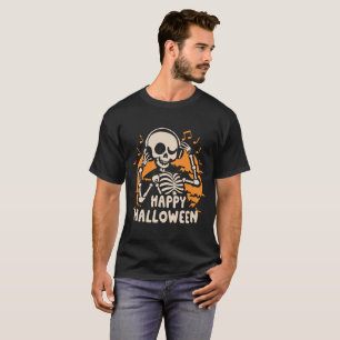 Camiseta Tee Feliz de Halloween do DJ Skeleton