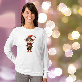 Camiseta Tee feminino do Elf de Natal de Menino Musical