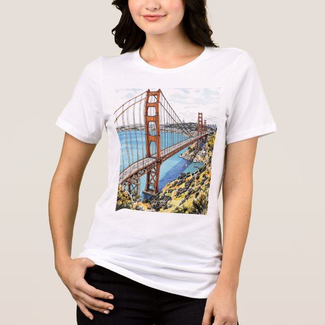 Camiseta Tee feminino do esboço da cidade de São Francisco (Frente)