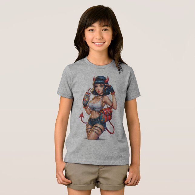 Camiseta Tee Gráfico Da Garota De Energia Do Diabo - Street (Frente Completa)