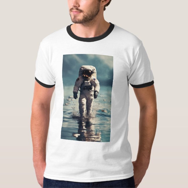 Camiseta Tee Gráfico do Astronauta Branco: Estilo Estelar e (Frente)