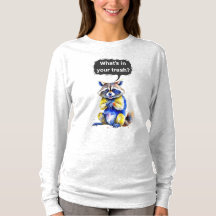 Tee Raccoon sorridente - "O que há no seu lixo?"