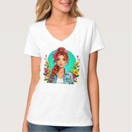 Camiseta Teen Girl Aestic - Retrato de Cartoon Floral